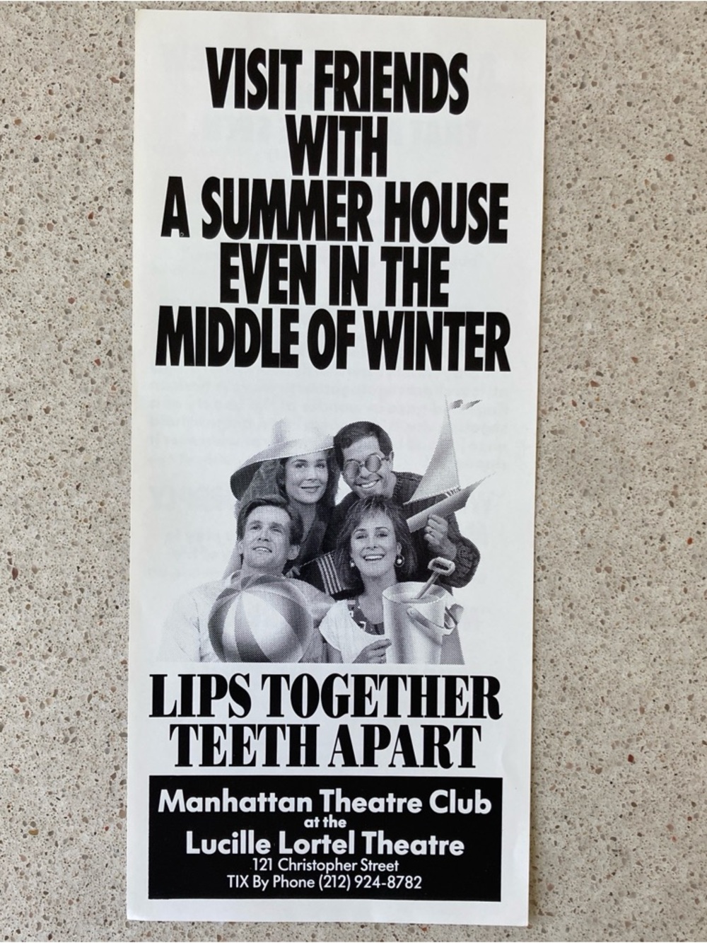 2 Sided Flyer LIPS TOGETHER TEETH APART 9X4 Manhattan Theatre Club Anthony Heald